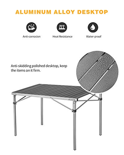Kingcamp Roll Up Compact Folding Camping Table, 42.1"× 27.6"× 27.6", Silverblack #TOP4