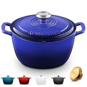 Signature Enameled Cast Iron Dutch Oven, Non-Stick Serving Pot with Tight Fitting Lid for Perfect Roasting, Baking, Sauteing, and Bread Making | 5.5Q (5.2L) – Indigo Blue