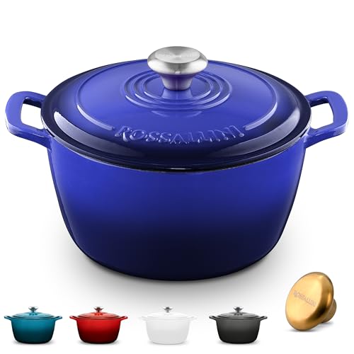 Signature Enameled Cast Iron Dutch Oven, Non-Stick Serving Pot with Tight Fitting Lid for Perfect Roasting, Baking, Sauteing, and Bread Making | 5.5Q (5.2L) – Indigo Blue