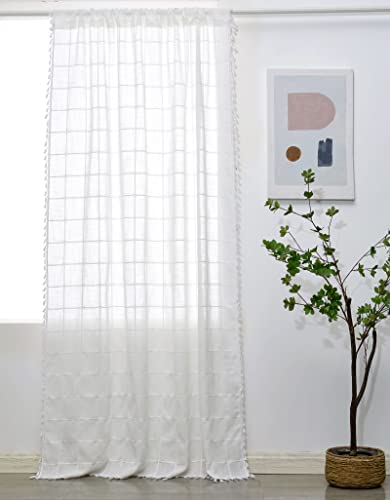Yokii Ivory White Boho Curtains For Bedroom 84-Inch Length 2 Panels Modern Farmhouse Cotton Linen Tassel Window Curtain Panels Semi-Transparent French Country Shabby Chic Draperies Living Room Decor #TOP2