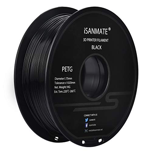 PETG Filament 1.75mm, iSANMATE PETG 3D Printer Filament Black, Dimensional Accuracy +/-0.03mm,1kg (2.2lb) Spool, for 3D Printer