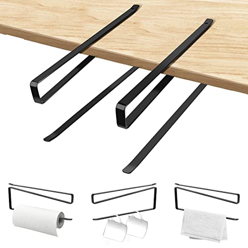 Küchenrollenhalter Ohne Bohren 2 Stück, UKOFEW Stabiler Küchenpapierhalter, Rollenhalter für Platzsparend Ordnungssystem, Papierrollenhalter für Küche Badezimmer Aufbewahrung Organisation(Schwarz)