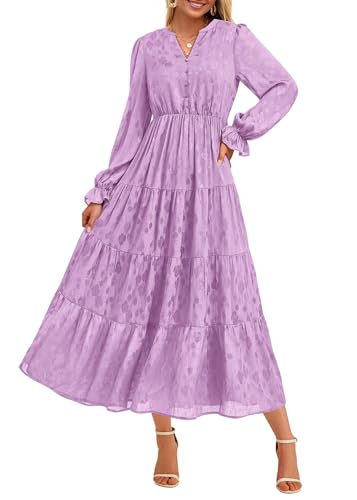 Image of KIRUNDO Spring Wedding Guest Dresses for Women 2026 Maxi Floral Long Sleeve Elegant Ruffle Tiered Flowy Party Long Dress