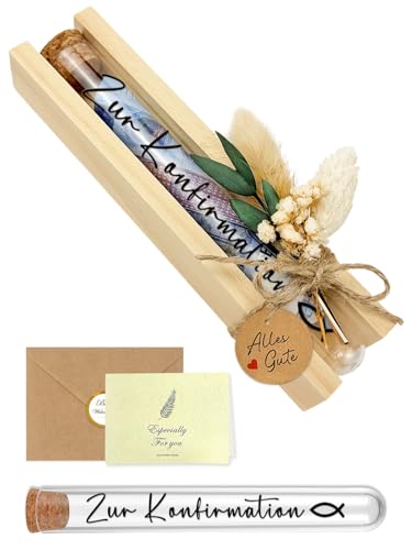 Konfirmation Geschenke für Mädchen Junge Elegante Geldgeschenk Konfirmation Verpackung Geschenkbox mit Trockenblumen & Karte & & Reagenzglas Wunscherfüller konfirmationsgeschenk