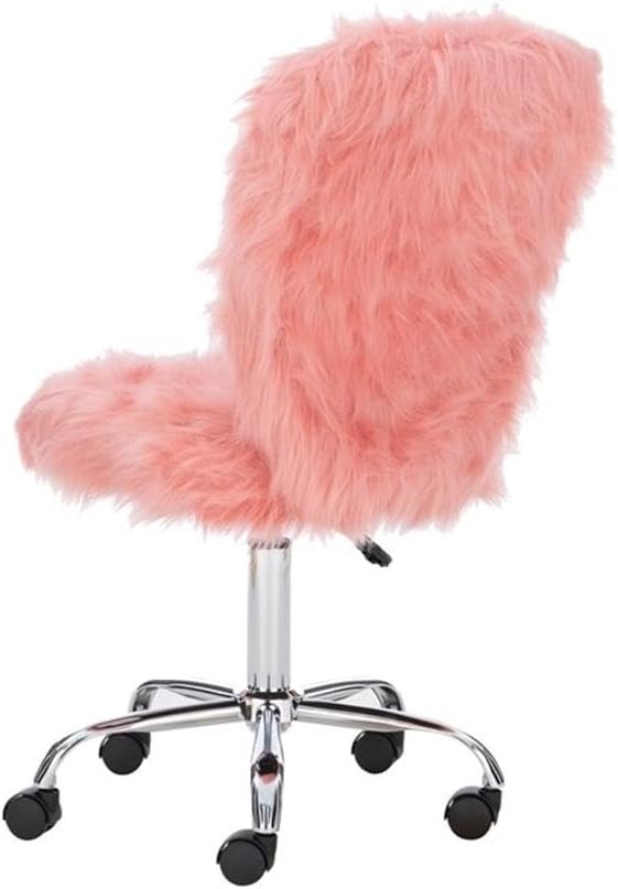 Riverbay Furniture Armless Faux Fur Office Chair, Blush Pink Upholstered Fabric, Chrome Base, Adjustable Height, Rolling Swivel Design, 22.88"x18.75"x36.63"-41.3", Fun Vanity or Workspace Seating