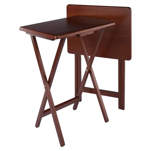 Image of Winsome Alex Set of 2 Foldable Snack Tables, Walnut | Easy to Store Small Portable Fold Up Table Set for Kitchen, Living Room TV Dining, Crafts, Puzzles, Work From Home