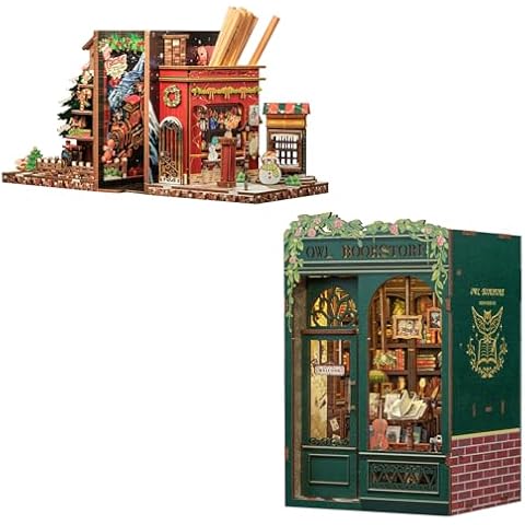 Fsolis Book Nook Kit OWL Bookstore - Christmas Cottage (2pcs) Cover