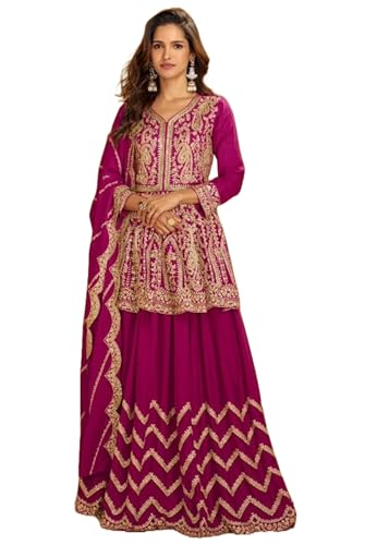 Costume indien Sharara en soie véritable Chinnon avec broderie miroir Khatli faite main