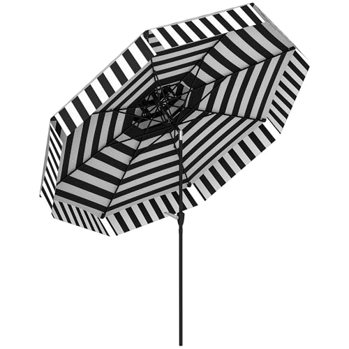 Outsunny Sombrilla Terraza Exterior Ø263 cm Sombrilla de Jardín con Ángulo Ajustable y Manivela Protección UV30+ Parasol para Patio Terraza Negro y Blanco