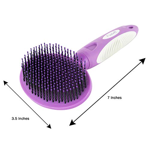 Round Bristle Pet Brush for Dogs and Cats - Gentle Grooming for Short or Long Hair - Soft Tool for Sensitive Skin Removes Dander, Dirt, and Detangles - Purple