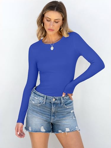 Image of ANRABESS Women Long Sleeve Shirts Rib Knit Slim Fit Tops Basic Tee Spring Outfits Casual T-Shirt Underscrubs Layer Clothes