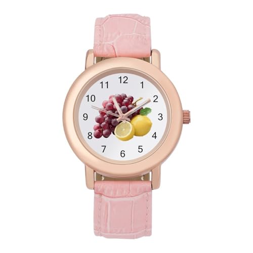 Grape and Lemon - Reloj de pulsera para mujer, fácil de leer, con correa de piel, pantalla analógica, maravilloso regalo para mujer Grape and Lemon - Reloj de pulsera para mujer, fácil de leer, con correa de piel, pantalla analógica, maravilloso regalo para mujer