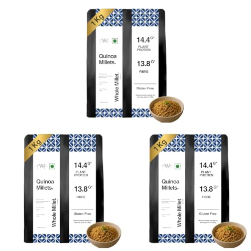 Image of TWF Unpolished Quinoa Millets | 1kg pack | Quinao Grains | Hulled | Unpolished & Saponin-Free | Breakfast | Naturally Gluten-Free | Diet Food for Weight Loss | High in Protein & Fiber | 100% Wholegrain Superfood for Weight Management & Healthy Lifestyle.