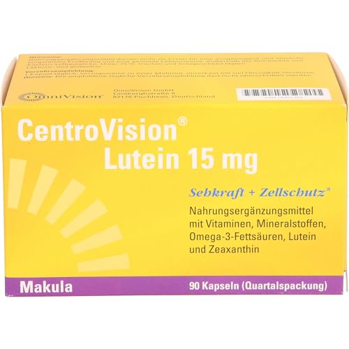 CentroVision Lutein 15 mg Zur Erhaltung der normalen Sehkraft Nahrungsergänzungsmittel mit Vitamin C Vitamin E Vitamin B2 Zink Kupfer Omega-3-Fettsäuren Lutein und Zeaxanthin 90 St.