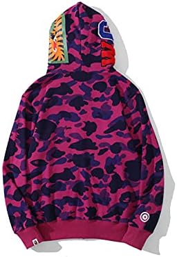 EXXE&OYYO Men's Shark Hoodie,Cotton Material Shark Jaw Jacket Ape Camo ​Full Zip Jacket Up