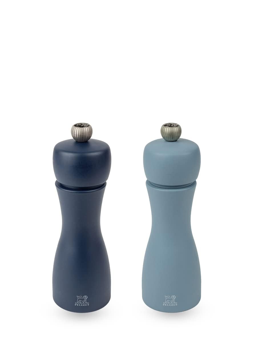 PEUGEOT - Duo Tahiti Air Moulin à Poivre + Moulin à Sel 15cm - Réglage Classique - Innovation Sel Glace, Mécanisme Zirlion - En Bois Labellisé PEFC - Fabrication Française - Coloris Bleu Nuit et Azur
