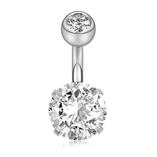 YHMM 14G 6mm Short Bar, 10mm Normal Bar Stainless Steel Belly Button Rings Round Cubic Zirconia Navel Barbell Stud Body Piercing2
