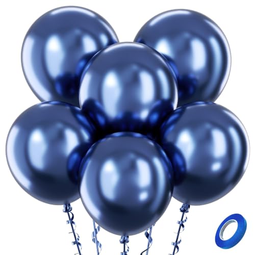 Image of Bezente Metallic Navy Blue Latex Party Balloons 30 Pack 18 inch Large