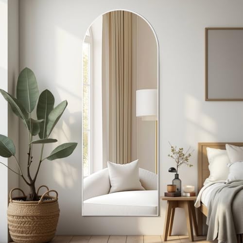 Image of Prywot Arched Full Length Mirror, 58 inchx18 inch Floor Mirror with Stand, White