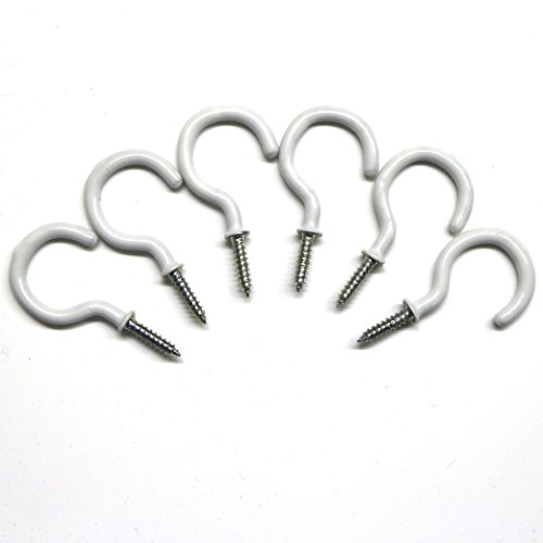 Aoyoho 60Pcs Vinyl Coated Screw-In Ceiling Hooks Cup Hooks Light Hooks 1-1/4 Inch (White) #TOP4