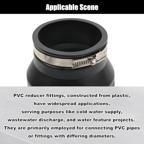Image of 4 inch to 3 inch Inch Black PVC Reducer Coupler with 2pcs Clamps RV Plumbing compatible with PVC Pipe Coupler Adapter RV Sewer Connection