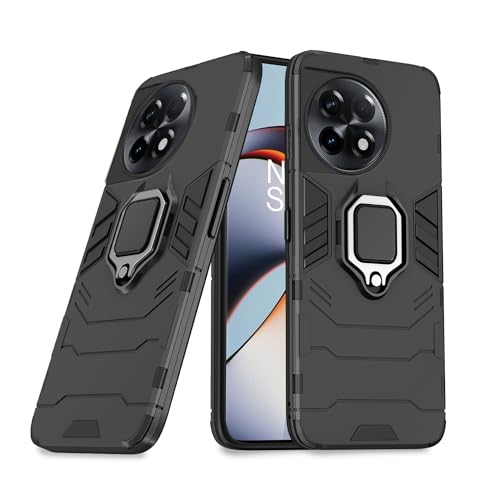 Image of Pikkme OnePlus 11 5G Back Cover | D5 Tough Armor Bumper | 360 Protection Case | Ring Holder Stand Case for OnePlus 11 5G (Black)