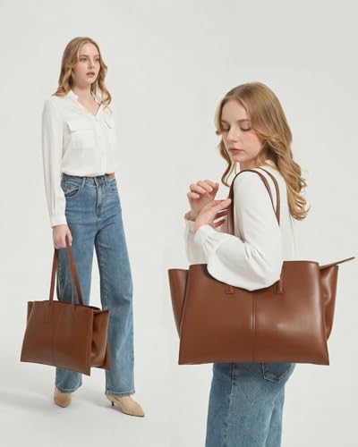 Work Tote Bag for Women Fits 14 In Laptop, Vegan Leather Purse miniatura 2