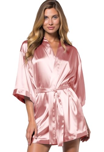 Image of Turquaz Women's Bride Bridesmaids Robe - Satin Kimono Robes for Wedding & Bridal Party Silk Like Lightweight Robes for Women, Rose Gold, X-Large