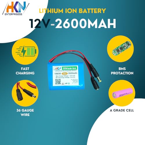 Image of 12V 2600mAh Rechargeable Lithium-ion Battery Pack with BMS | for LED Lights, DIY Projects, Robotics, CCTV & Solar Applications
