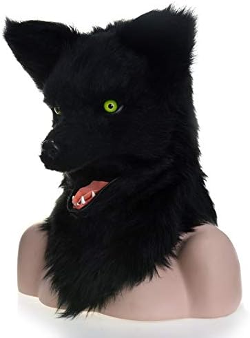 CAIYAN Factory Direct Popular Series Fursuit Carnival Mobile Mask Plush Black Wolf Simulation Animal Mask ( Color : Black , Size : 25*25 )