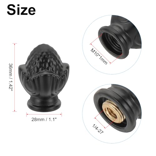 Image of PATIKIL 36 x 28mm Lamp Finials Caps Knob, 2 Set Solid Lamp Shade Top Decoration Screw Cap Nuts with Brass Reducing Adapter for Table Lamps Floor Lamps, Black