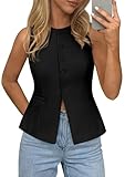 PRETTYGARDEN Womens Vests Top Trendy 2026 Spring Sleeveless Blazer Suit Summer Business Casual Work Button Down Waistcoat (Black,Small)