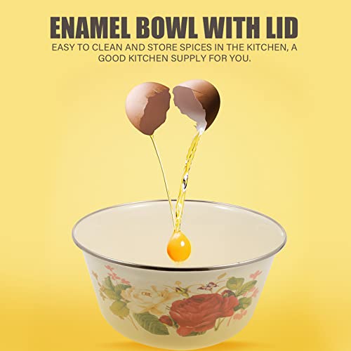 Hemoton 2 Pcs Enamel Soup Bowl Vintage Enameled Basin Retro Enameled Bowl Lard Pot With Lid Enamel Mixing Bowl Enamelware Large Salad Serving Bowl Ramen Basin #TOP1