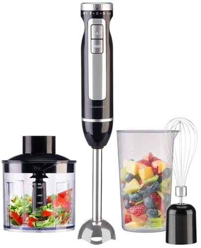 Rosenstein & Söhne Pürierstab: 4in1-Stabmixer, Edelstahl, stufenlos, Turbo, 16.000 U/Min., 1.000...