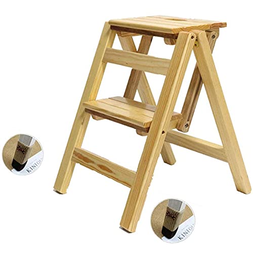 Taburete de escalera plegable de 3 niveles de madera maciza multifuncional 2