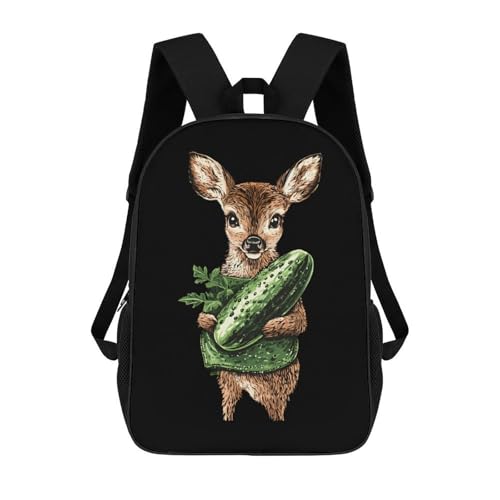 Cute Deer Cucumber Pickle 17 Inch Backpack Classic Travel Daypack with Adjustable Shoulder Straps for Men Women