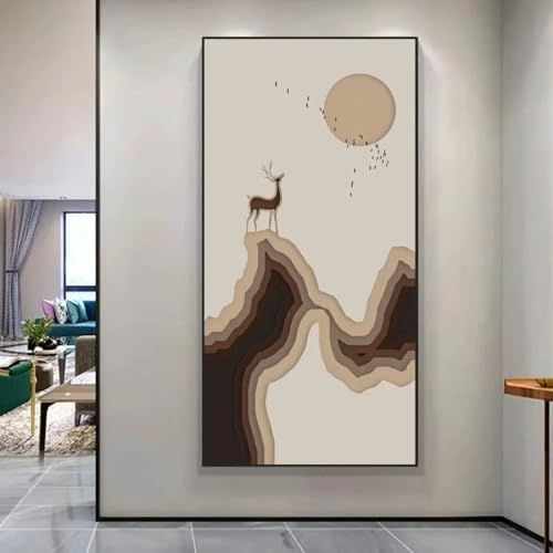 Toile cerf brun minimaliste : œuvre murale d'art scandinave sur texture premium