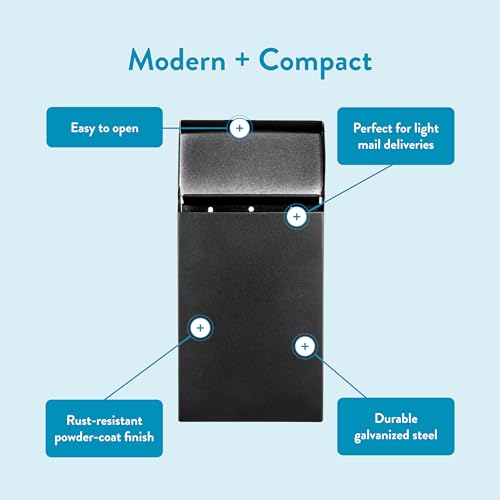 Image of Architectural Mailboxes Modern Heritage Wall Mount Mailbox, Black, Small | Galvanized steel build for outside with weather-resistant outdoor construction and a rust-resistant powder-coat finish.