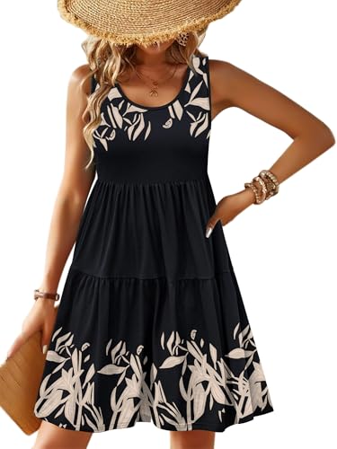 Image of Zeagoo Womens Summer Sundress Boho Floral Casual Tank Dresses with Pockets Sleeveless Tiered Swing A Line Beach Dress