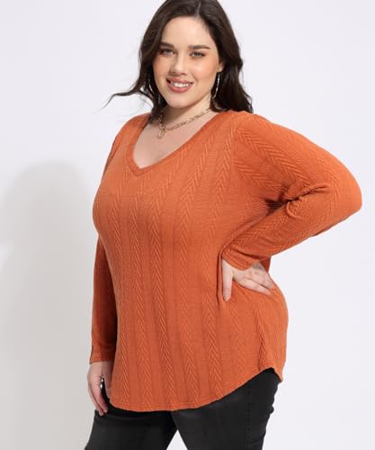 Image of CARCOS Plus Size Tops for Women Long Sleeve Raglan V Neck T Shirts Tunic Fall Blouse Xl-5Xl 14W -28W