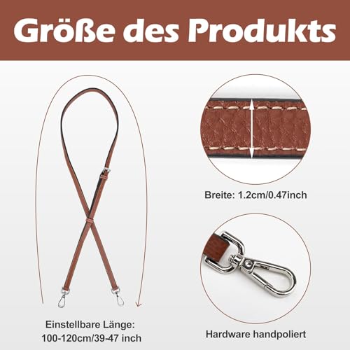 Schultergurt für Longchamp Damen Taschen - Einstellbarer Taschengurt ohne Stanzen von Löchern für Longchamp Mini Bag Straps (Braun) 2