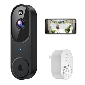 1080P Wireless Video Doorbell Camera with Ring Chime, Smart AI Human Detection, Night Vision, Battery Powered, Cloud Storage, 2.4G WiFi, Indoor Outdoor Surveillance