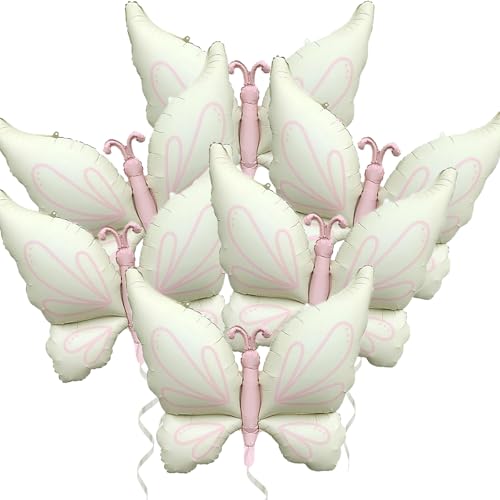 ZHENGYE Cream White Butterfly Balloons Foil Mylar Balloon Butterfly Themed Party Decorations Wedding Baby Shower Girl Women Birthday Fiesta Party Decoration Supplies(6 Pieces)