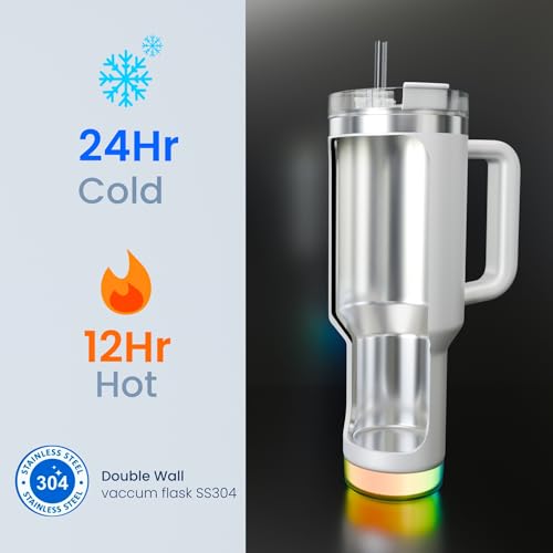 Image of Aquaminder Smart Tumbler with lid and Straw 1200ml Cup Holder Car Gym Yoga Travel Stainless Steel Vacuum SS304 Flask Mug (White)