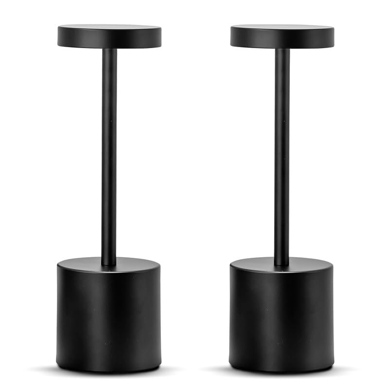 Golden Wireless LED Table Lamps with Touch Dimming - Stylish Pack of 2 for Home and Restaurant