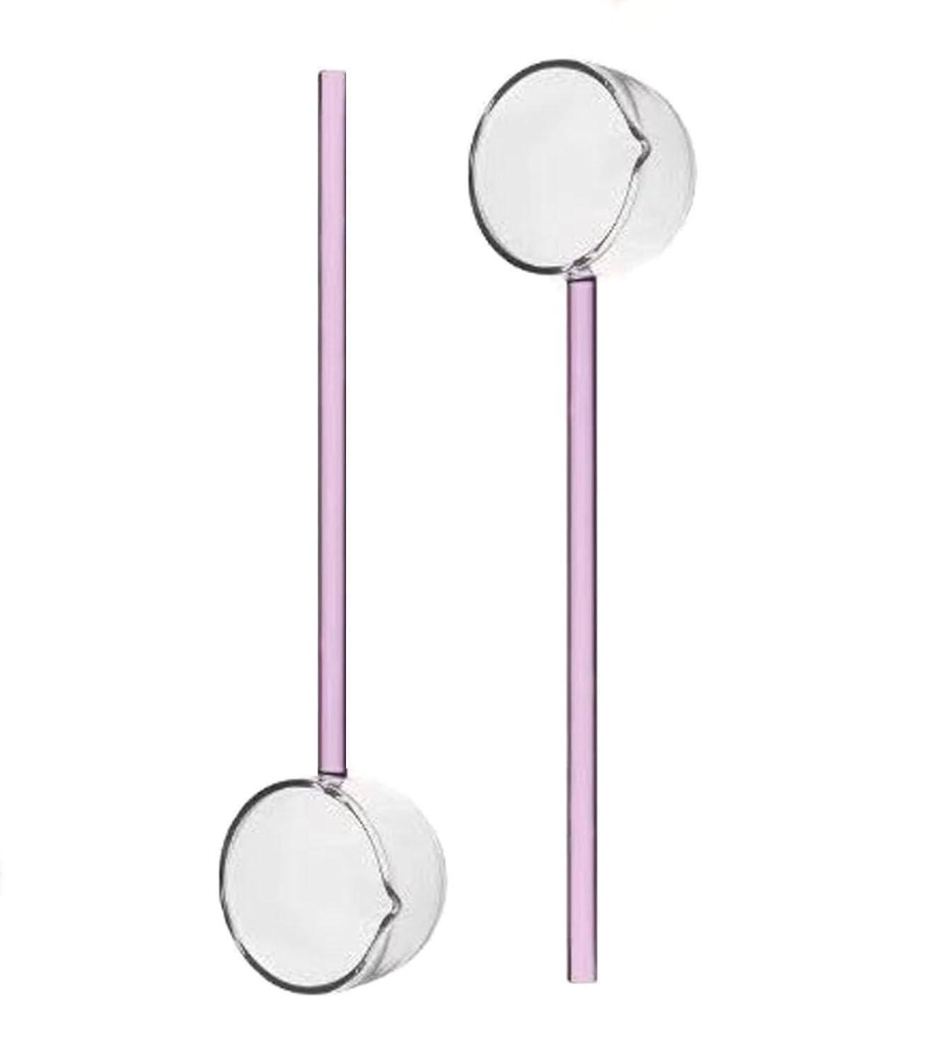 2PCS Clear Glass Round Soup Spoon Long Handle Scoop, Heat Resistant Ladle, Novelty Transparent Stirring Coffee Spoon, Cute Borosilicate Glass Mixing Utensil