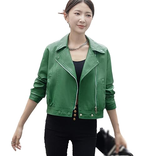 Veste courte simili cuir femmes fermeture éclair et boutons veste moto