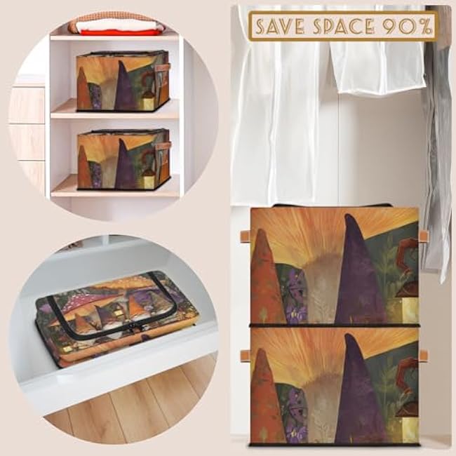 Storage Baskets with Lid Dwarf Mushroom Storage Bins Storage Box Collapsible Canvas Closet Shelf Basket Toy Book Clothes Organizer 1 pack