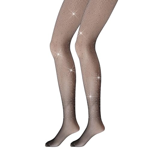 Image of SUMERSHA Sparkly Fishnets Tights for Women High Waist Rhinestone Fishnet Stockings Sexy Party Pantyhose
