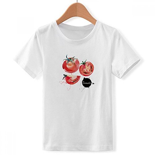 T-Shirt Blanc Ras du Cou pour Garçon avec imprimé aquarelle tomate multicolore